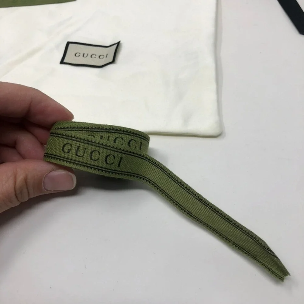 Authentic Gucci Satin Dust Bag Jewelry Belt Small Square White Green Logo Ribbon
